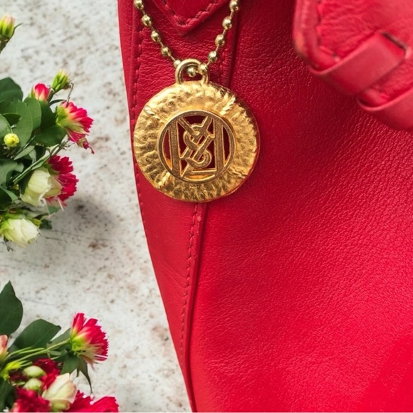 Yves Saint Laurent Stunning Red Vintage Bucket Crossbody Bag - Picture 8 of 12